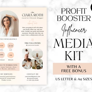 1 ページ メディア キット テンプレート、インフルエンサー メディア キット、Blogger Canva テンプレート、Instagram インフルエンサー、メディア プレス キット、Canva シングル ページ メディア キット