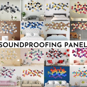PANELES DE PARED INSONORIZADOS Baldosas acústicas extraíbles Hexágono colorido 24 colores Diseños geométricos Patrón de colmena Panel acústico decorativo