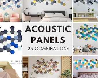 Decorative Soundproofing Panel PACK 50 TILES Nordic Boho Colors Acoustic panels Sound absorbing panel Sound dampening  Hexagon Wall Art DIY