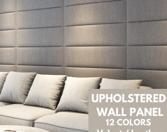 UPHOLSTERED WALL PANEL 24&quot;X10&quot; Peel & Stick Removable Soundproofing tiles 12 Colors Velvet Fabric Leather / Customized Upholstery Headboard
