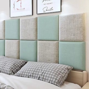 BEDROOM Wall Panel 12"X12" KING/ QUEEN size headboard Upholstered headboard 15 Custom colors Adhesive soft panel Fabric panel behind the bed