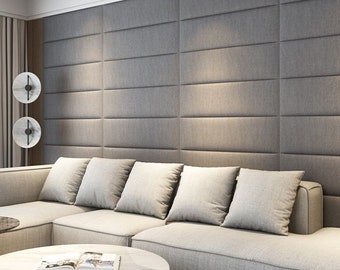UPHOLSTERED ACOUSTIC PANEL 24&quot;X10&quot; Removable background  12 Colors / Great looking soundproofing tiles / Easy DiY /Upholstery Headboard