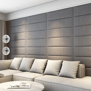 PANEL ACÚSTICO TAPIZADO 24"X10" Fondo removible 12 colores / Azulejos insonorizantes de gran apariencia / Fácil de hacer / Cabecera tapizada