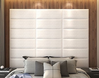 BEDROOM Wall Panel 24&quot;X10&quot; KING/ QUEEN size Custom upholstered headboard 12 colors Adhesive soft panel Peel & stick head post behind the bed