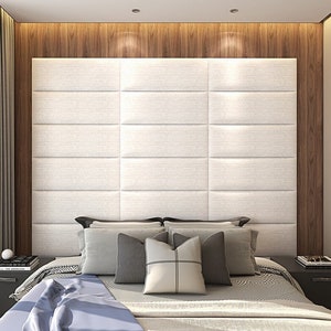 BEDROOM Wall Panel 24&quot;X10&quot; KING/ QUEEN size Custom upholstered headboard 12 colors Adhesive soft panel Peel & stick head post behind the bed