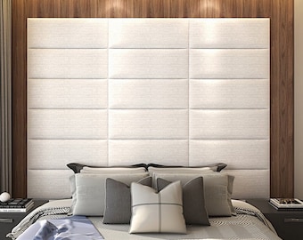 BEDROOM Wall Panel 24"X10" KING/ QUEEN size Custom upholstered headboard 12 colors Adhesive soft panel Peel & stick head post behind the bed