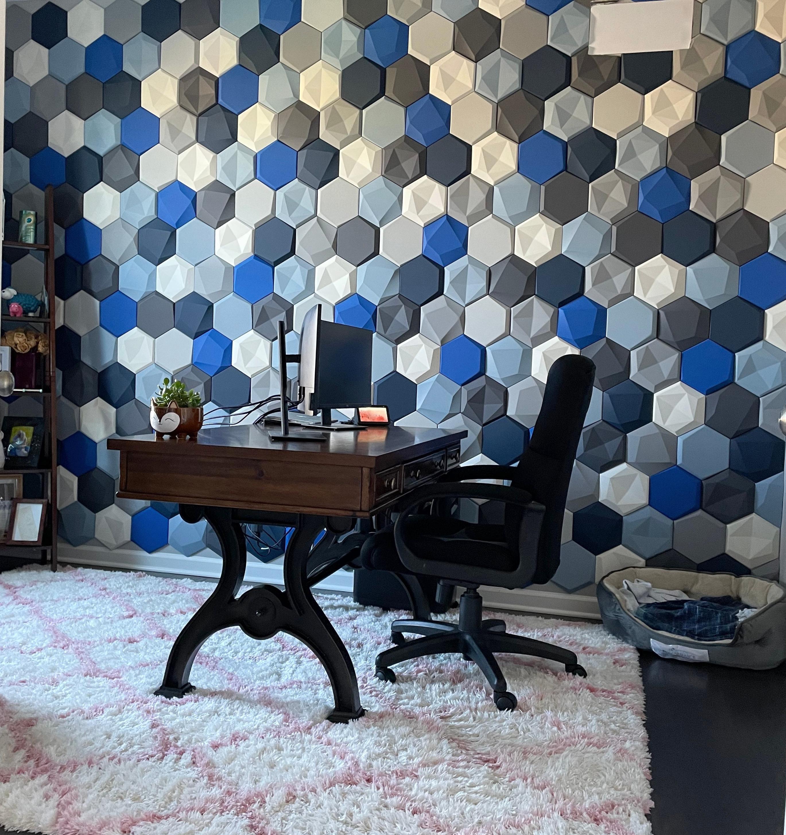 DECORITA Pannelli In Feltro Per Bacheca Fai Da Te, 12 Piastrelle Blu Oceano Con Linguette Adesive Rimovibili, Alternativa Moderna Al Sughero - 4