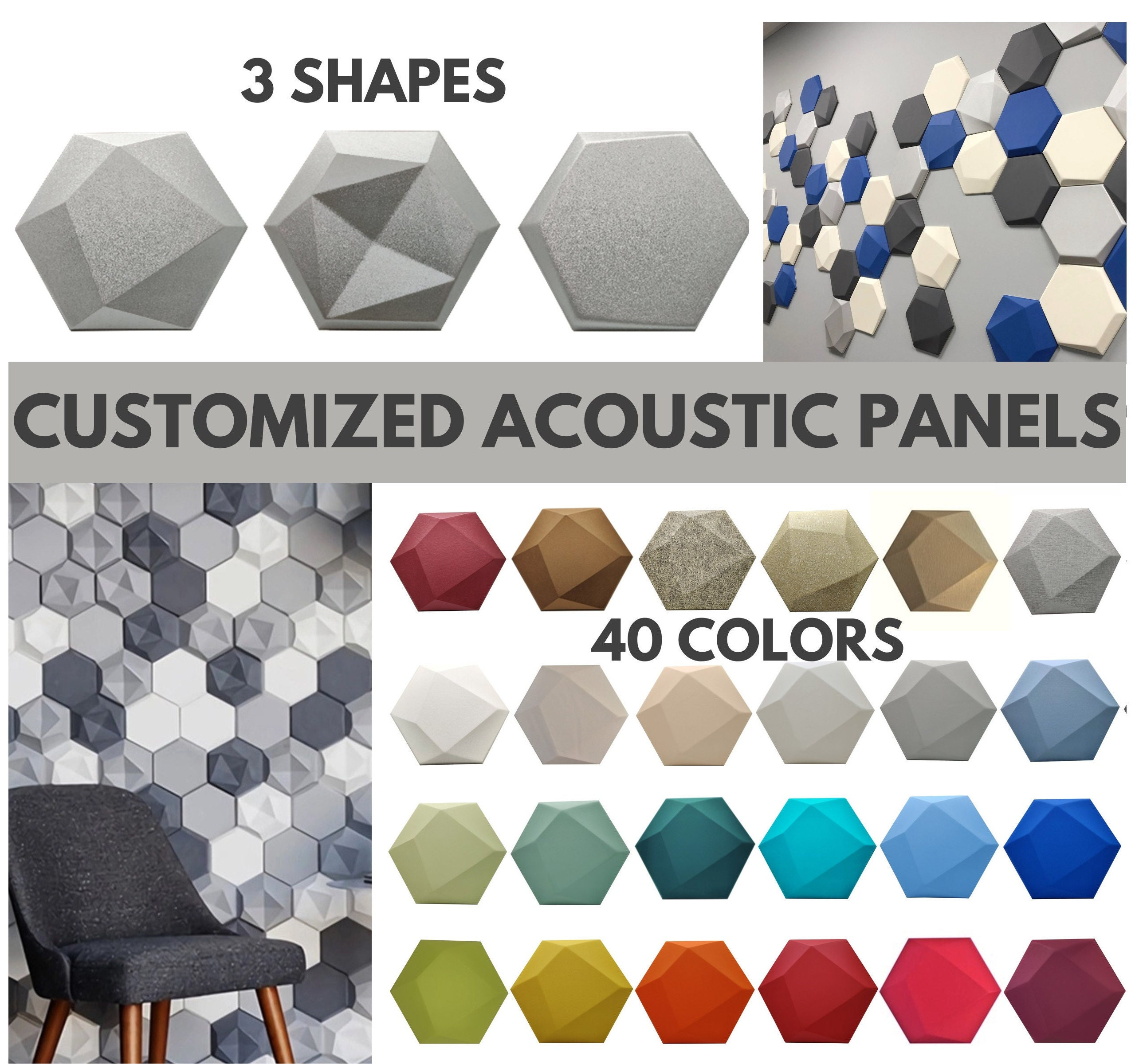 Panneau Acoustique Hexagonal Auto-Adhésif Mousse Acoustique Lot de