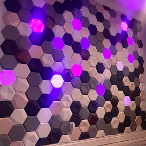 HEXA NANOLEAF COMPLEMENT Hexagonal acoustic foam tile Mix with nanoleaf to hide cables Elegant finish during daytime Elegant wall background