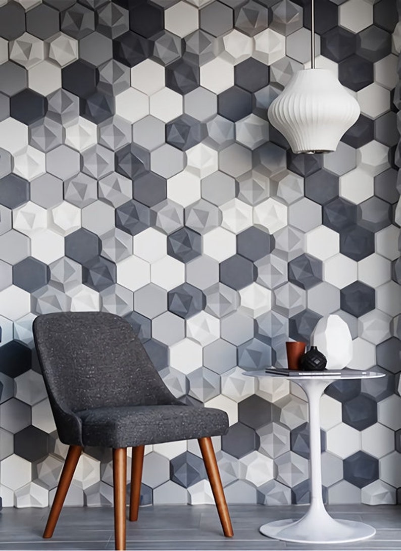 Large Geometric Wall Art of Hexagonal Tiles Minimalist 3D Etsy