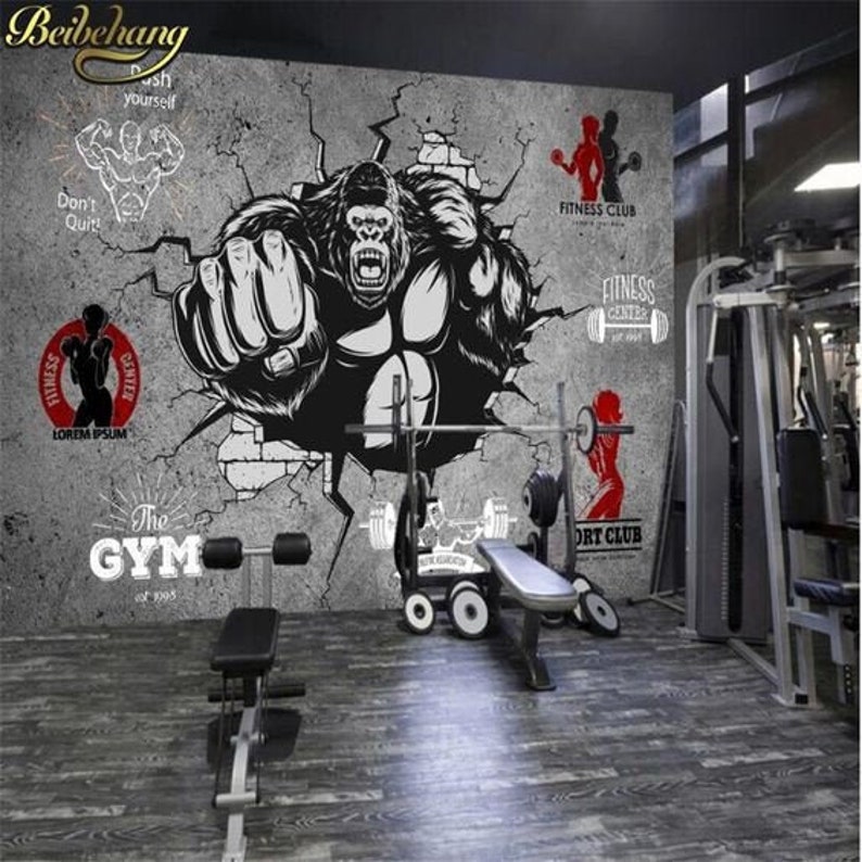 CUSTOM GYM MURAL Crossfit Wallpaper Workout Room Fitness Wall Etsy