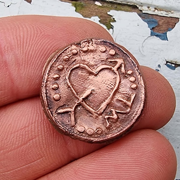 Arrow and Heart ML (Mudlover) Copper trade token handmade by Si-finds