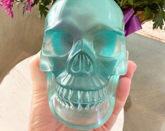 Blue Obsidian Glass Crystal Skull Carving