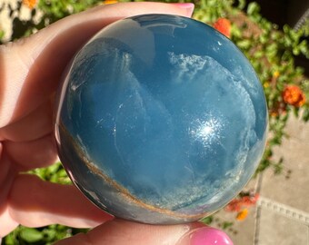 High Grade Lemurian Aquatine Calcite Crystal Sphere