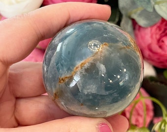 Rare Lemurian Aquatine Calcite Crystal Sphere