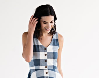 Midsummer Dress Blue Plaid Print | Summer Dress | Organic Cotton | Dresses for Women