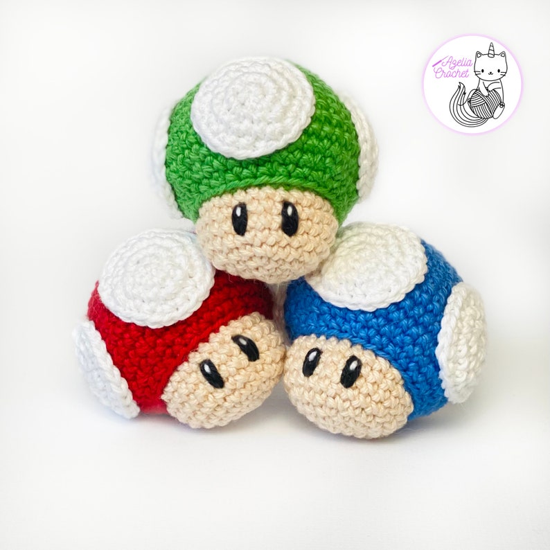 CROCHET PATTERN Mario bros mushrooms PDF file Français, Anglais image 5