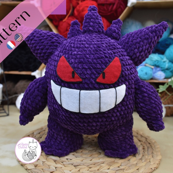 CROCHET PATTERN - Gengar amigurumi Pokemon - PDF file - English, French