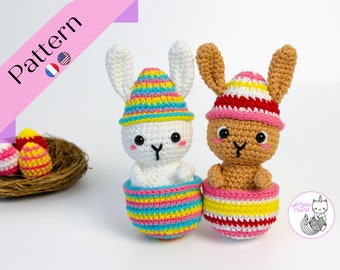 CROCHET PATTERN - Easter egg Bunny - PDF file- English, French