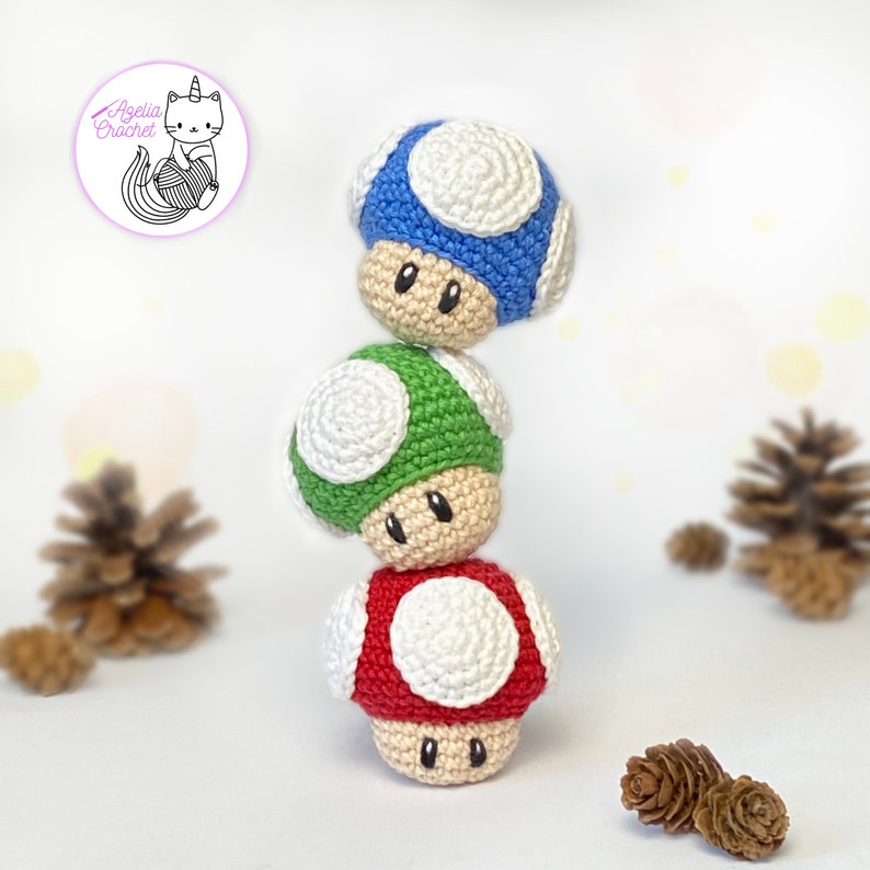 CROCHET PATTERN Mario bros mushrooms PDF file Français, Anglais image 2