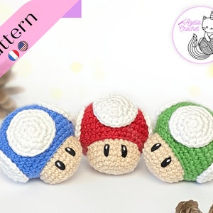 CROCHET PATTERN Mario bros mushrooms PDF file Français, Anglais image 1