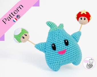 CROCHET PATTERN - Lumalee & mushrooms Super Mario bros movie - Mario Galaxy - PDF file- English, French