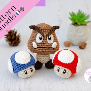 CROCHET PATTERN BUNDLE - Goomba & Mario bros mushrooms - Pdf file - English, French