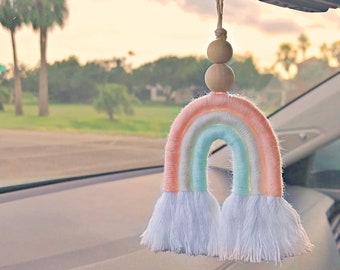 Macrame Rainbow Car Charm - Pastel Shades