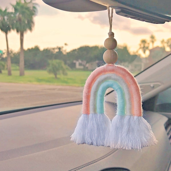 Rainbow Macrame Car Charm Etsy