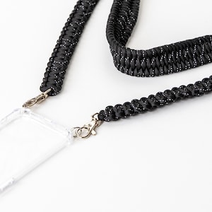 Cadena de teléfono móvil *reflectante*, negro, collar de teléfono, extraíble, intercambiable, por kijuji