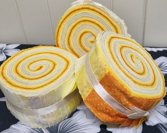 FREE DOMESTIC POSTAGE - Sunny Yellow Shaded Coloured Batik 100% Cotton Fabric Quilter Jelly Roll 40pcs x 110cm x 6.35cm