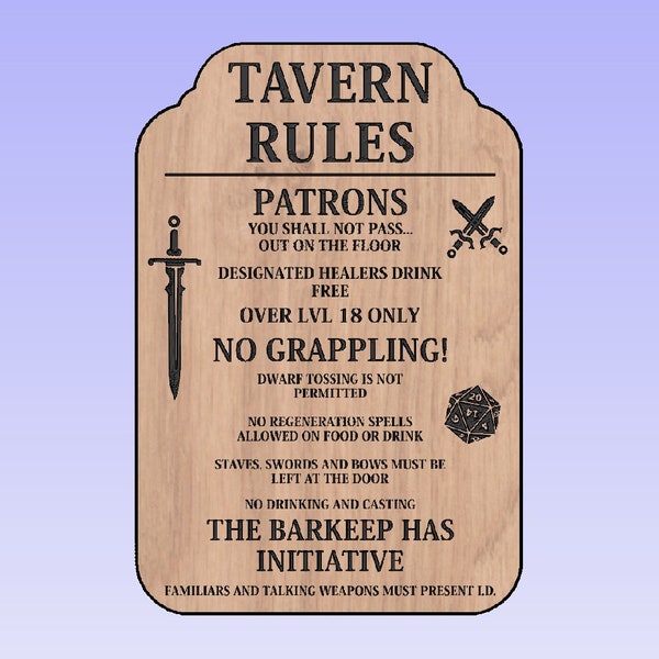 DND Tavern Rules Sign Dungeons And Dragons VCARVE PRO Version 10.5