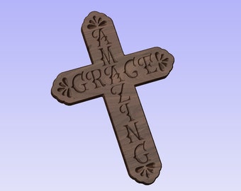 Amazing Grace Wood Cross cnc wood sign ready vcarve pro file with dxf, eps, svg and ai vector files included.