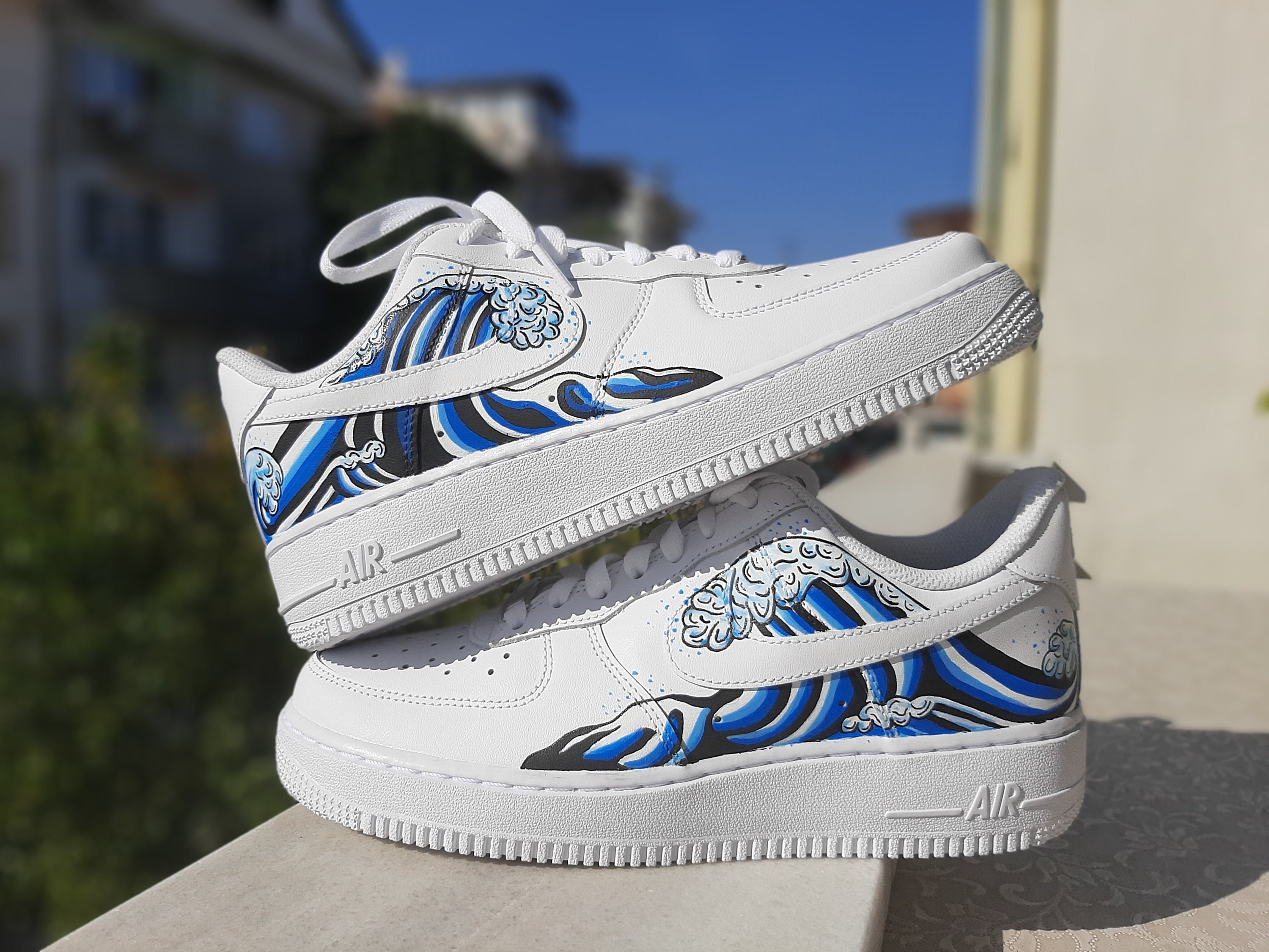 Nike Air Force 1 sea Wave Kanagawa Hand Painted | Etsy