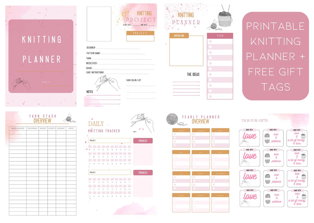Cute Digital Knitting Journal With Free Gift Tags | Printable Knitting Planner PDF for Project ...