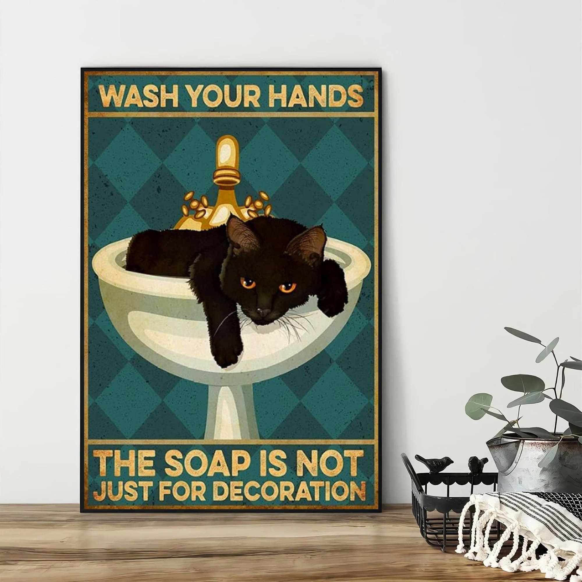 Wash Your Hand Black Cat Bathroom Poster Bathroom Decor Etsy