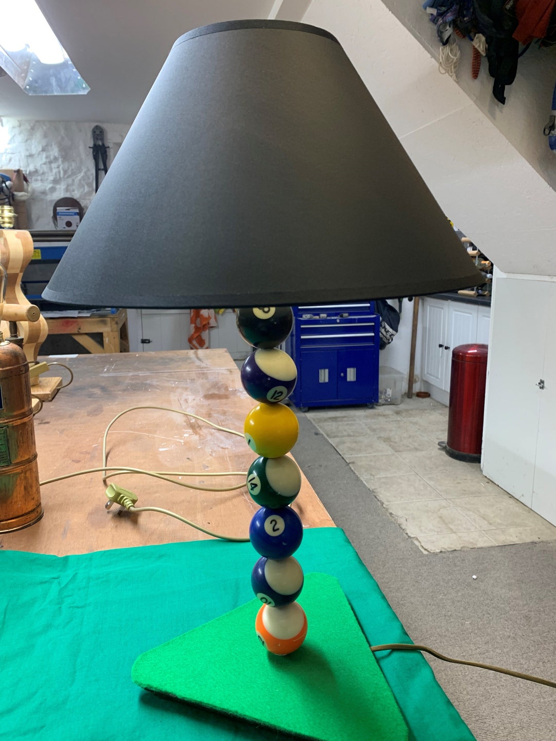 Pool Ball Lamp With Green Baize Base and Black Shade Etsy