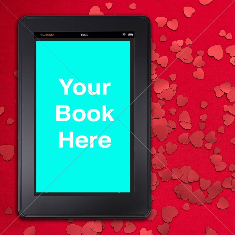 Download Book Cover Mockup Kindle Fire Black Red Confetti Hearts | Etsy