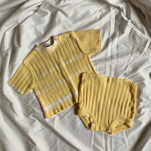 70's Yellow Knit Outfit, Size 12 Mo.