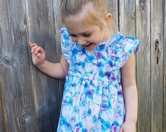 Flutter sleeve toddler dress, little girl dresses, baby doll dress, baby girl summer floral dress, loose dress, birthday girl, tea party