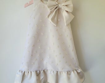 Embroidered A-line little girl dress, front bow, satin flower girl dresses, birthday party, special Occasion