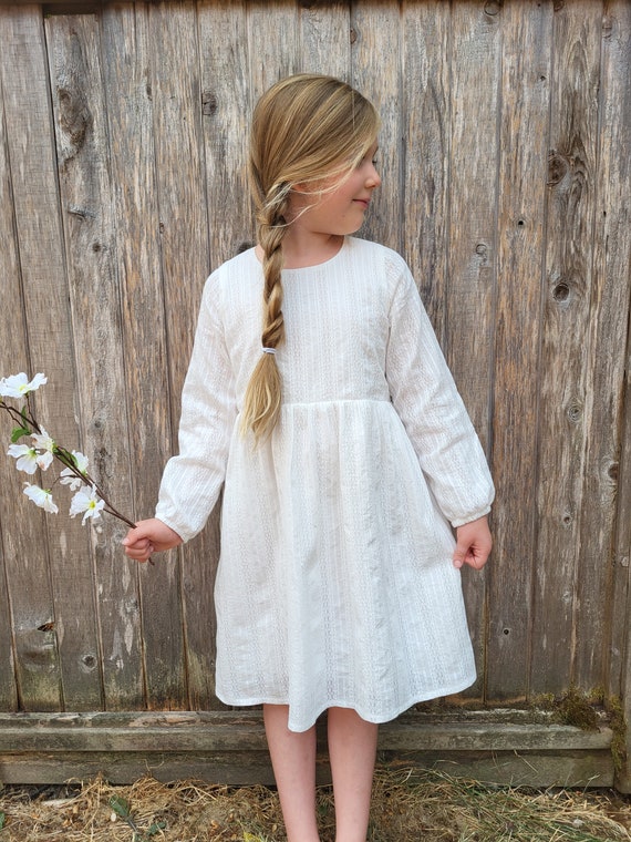 Vestido de manga larga de niña, vestido blanco roto, vestido de niña de  flores, bautismo, vestido blanco de niño pequeño, vestido de novia boho,  vestidos de niña -  España