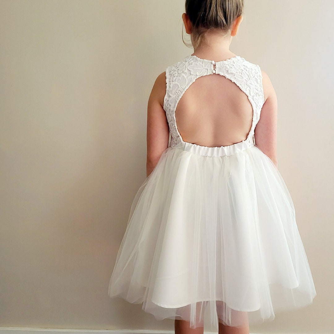 Elegant Halter Lace Open Back A-line Flower Girl Dress main image 1