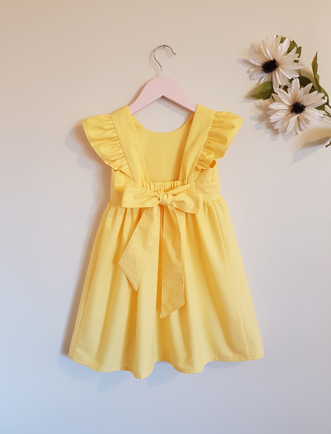 Yellow Little Girl Party Dress, Bow Dress, Girl Birthday Dress, Ruffle ...