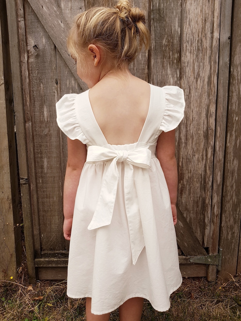 Boho little girl dresses, baby wedding dress, white sundress, baptism dress, dress with bow, white baby dress, first birthday, classic dress image 1