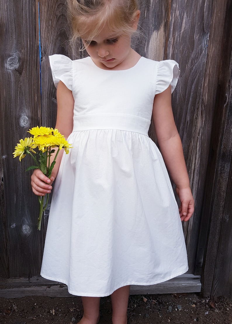 Boho little girl dresses, baby wedding dress, white sundress, baptism dress, dress with bow, white baby dress, first birthday, classic dress image 2