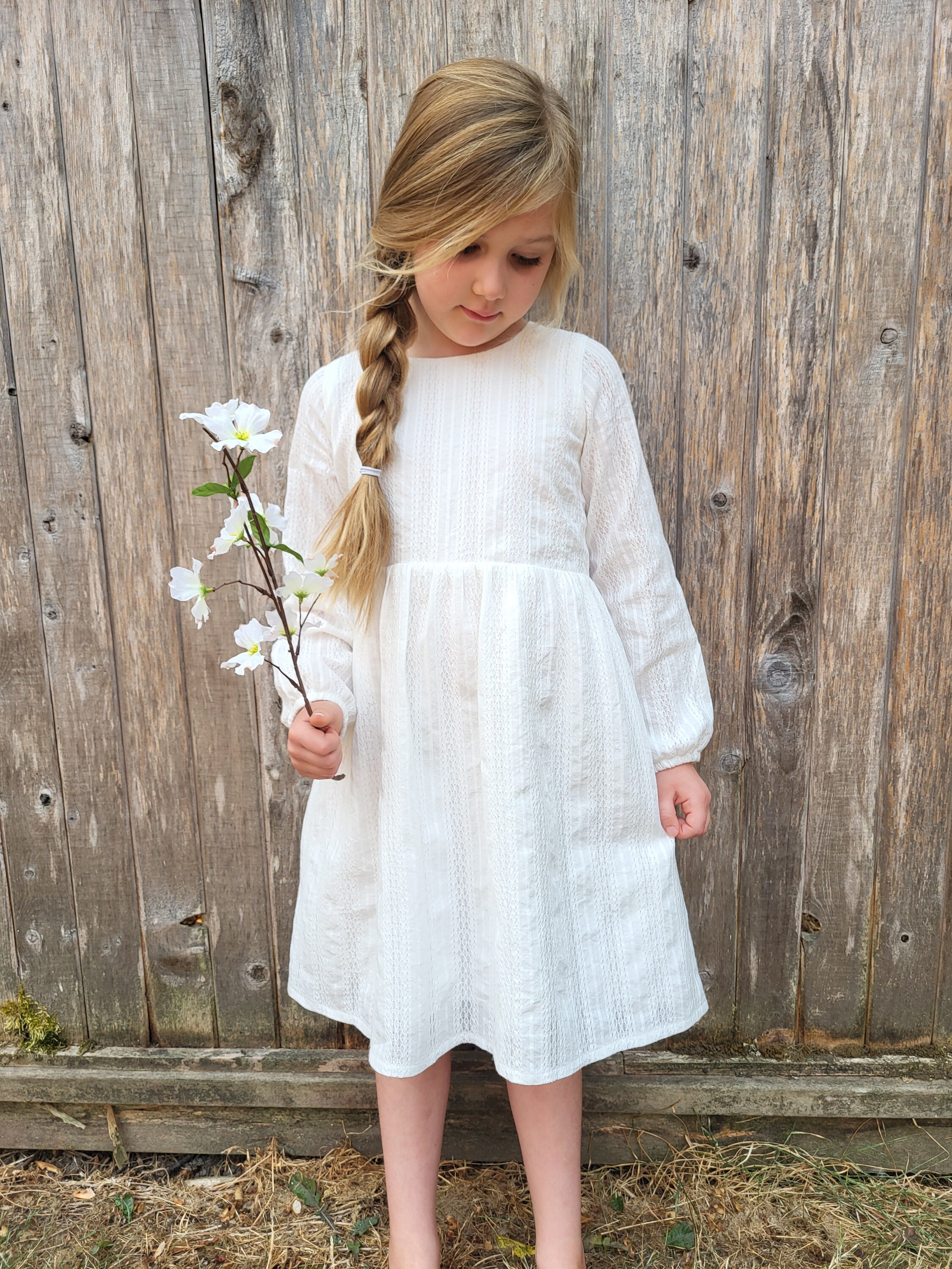 Little Girl Long Sleeve Dress off White Dress Flower Girl Etsy