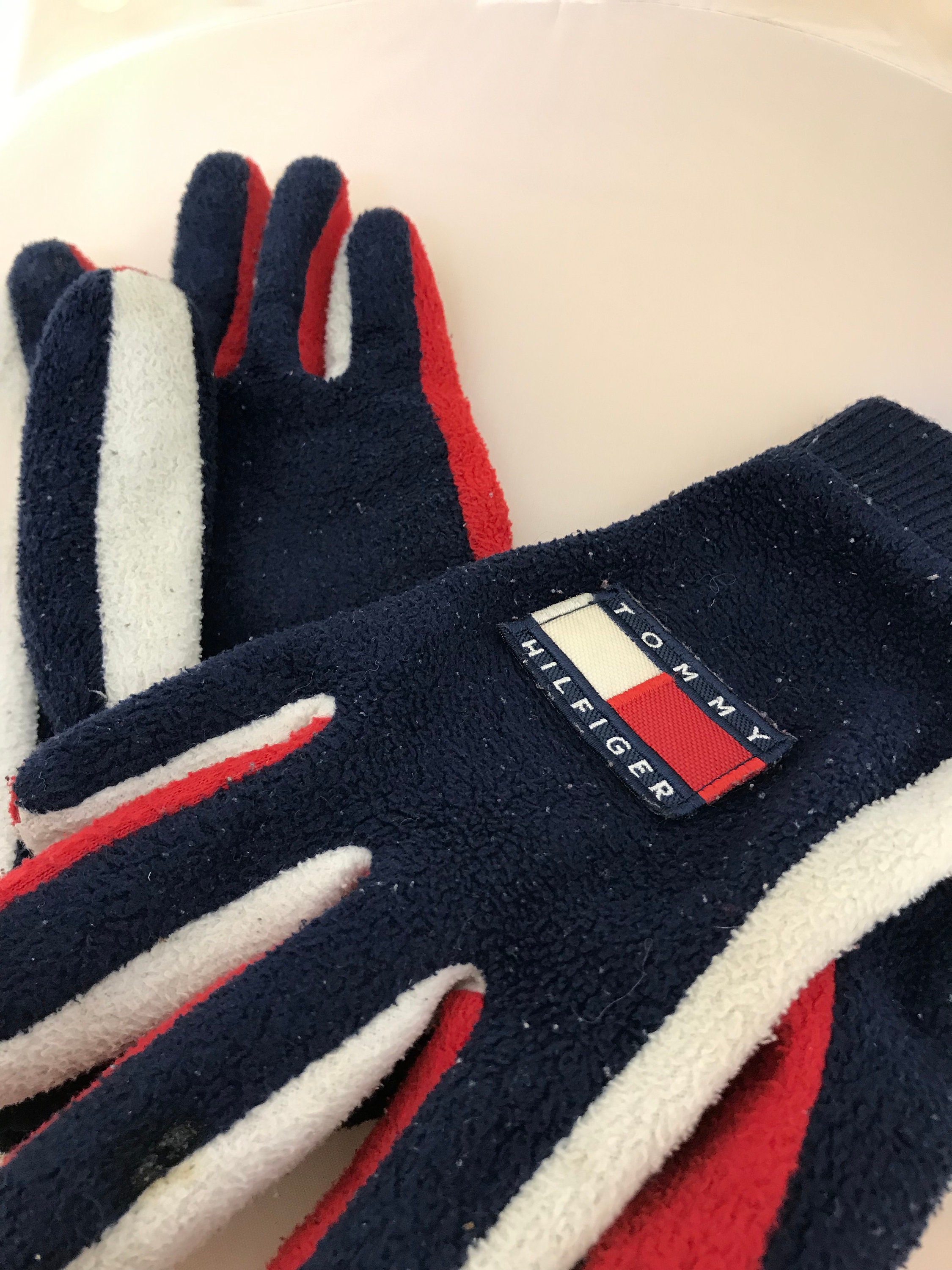 Vintage Tommy Hilfiger Gloves Big Flag Navy Blue and Red Color Way Unisex  90's - Etsy