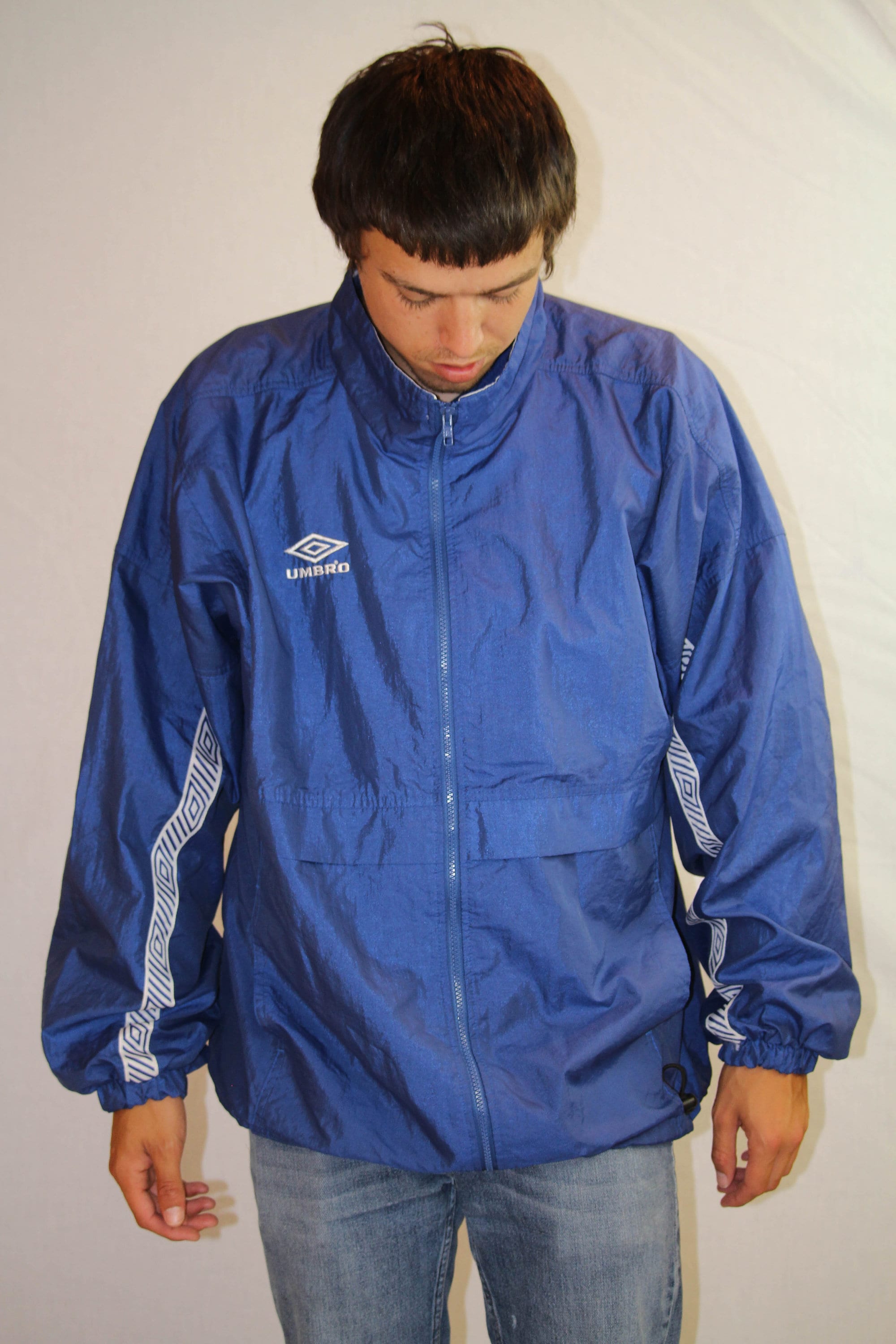 Vintage UMBRO Windbreaker Jacket Xl 90's Blue White Sleeve Vintage UMBRO Windbreaker Jacket Xl 90's Blue White Sleeve