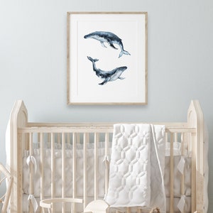 Watercolor Humpback Whale Printable Wall Art, Boy Ocean Nursery Decor, Nautical Baby, Whale Poster Digital Download, Kids Whale Illustration